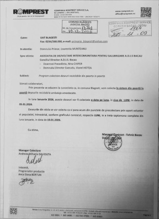 PROGRAM COLECTARE DEȘEURI RECICLABILE DIN POARTĂ ÎN POARTĂ